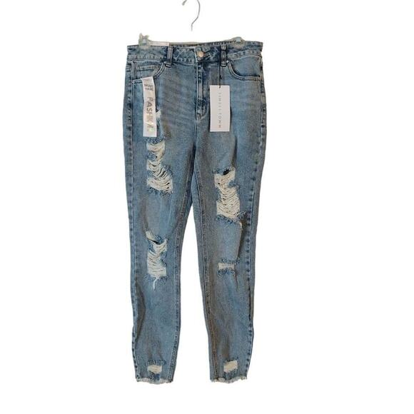 Tinseltown Denim - Tinseltown NWT Jeans Size 9/29 Blue Hi Rise Mom Denim Distressed Casual